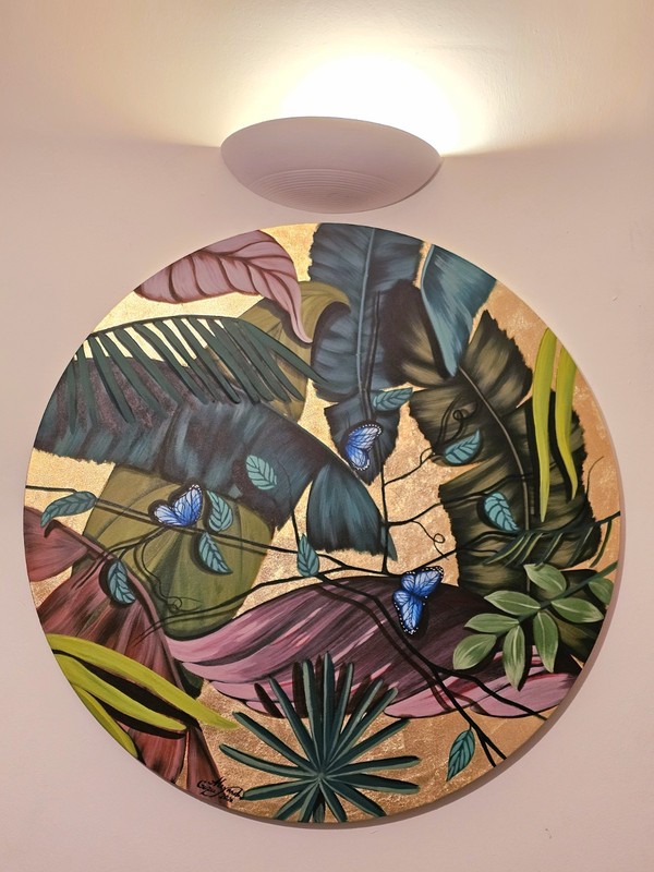 31in - Ultra Contemporary Botanical Butterflies painting on 80 cm round canvas gallery