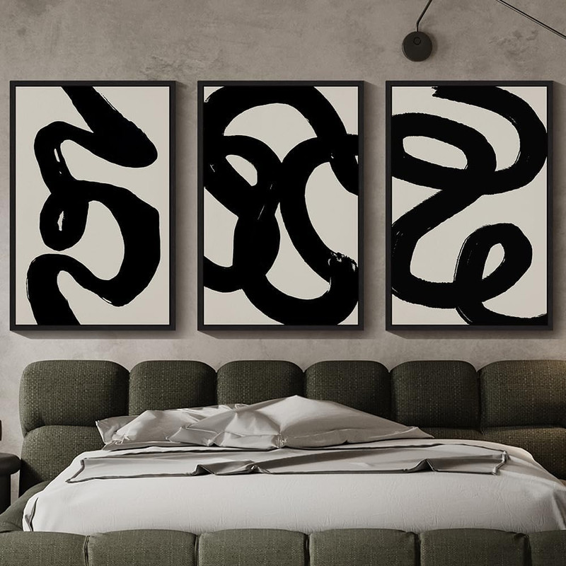 Black Abstract Wall Art Large 24X36In Ink Wash Minimalist Lines Framed Canvas Pa gallery