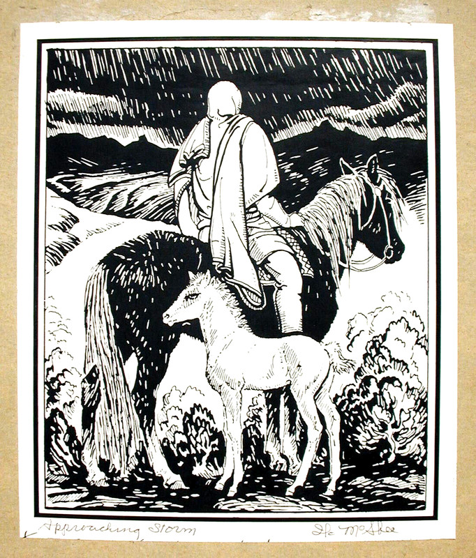 Taos New Mexico Pen & Ink ILA MCAFEE ‘Approaching Storm’, 7.5″ x 6.5″