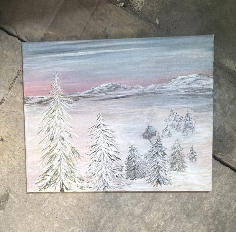 Hand-Painted Winter Landscape Painting Snowy Trees Realism Small Unframed