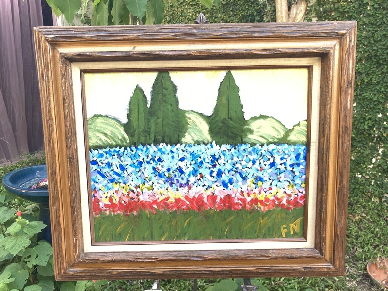 Lg Original Painting on Canvas Signed After Van Gogh Impressionist Garden Naive