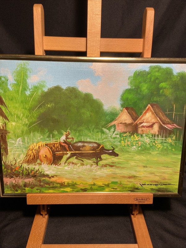 Ricardo Enriquez Philippines Original Oil On Canvas Painting Filipino Farm Life