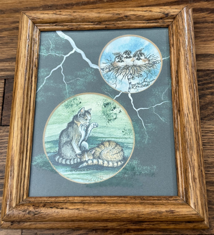 Miniature Painting Birds & Cats Artist Signed & Numbered Kendra Schwabel 6×5″