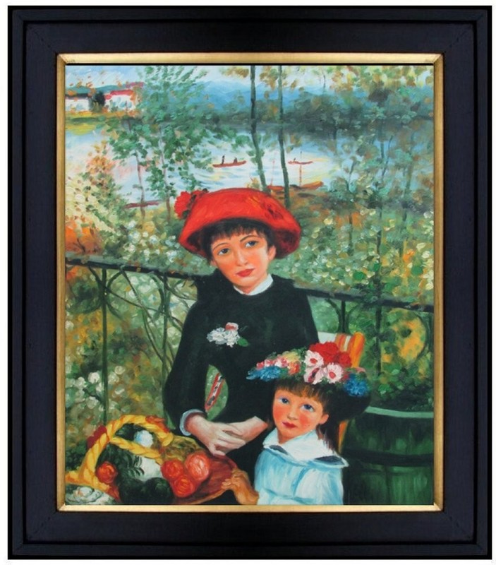 Framed, Renoir Two Sisters Repro, Quality Hand Painted Oil Paint 20x24in