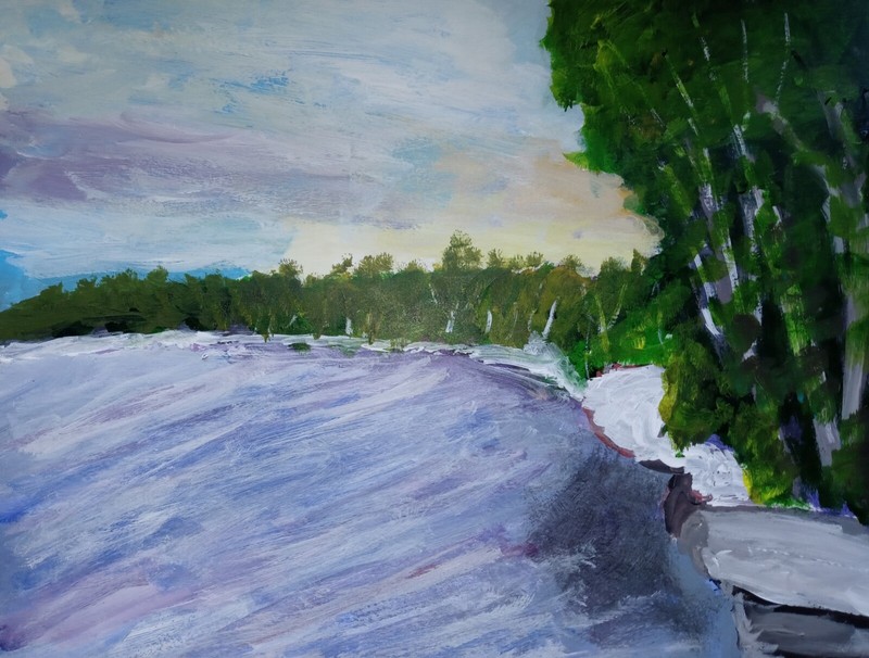 Impressionism Lakeside Forest 11×14 Handmade Signed Colorful Art Painting