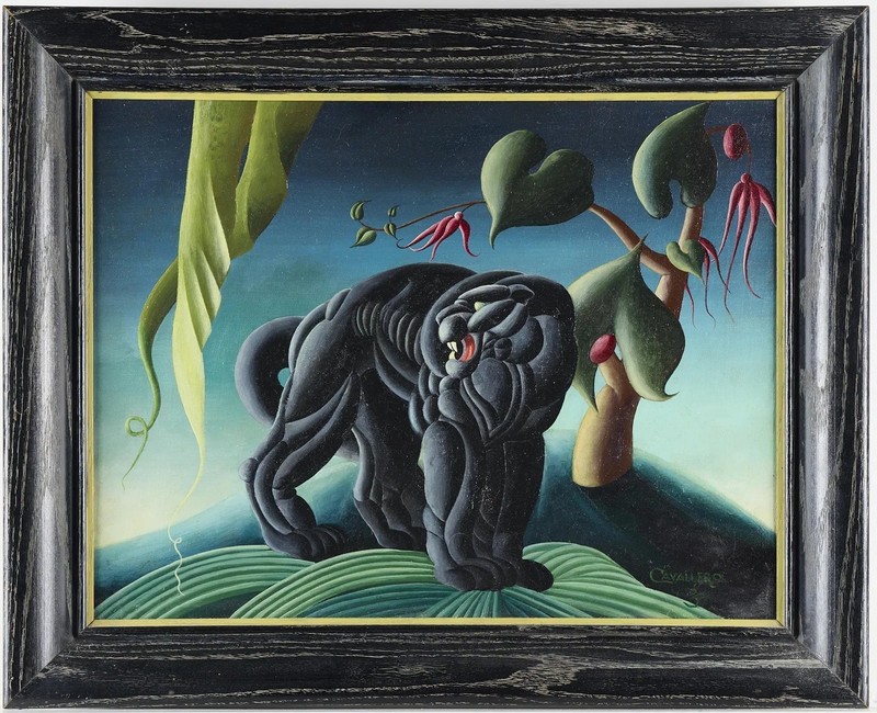 Cavallero Art Deco Tropical Panther Original Oil Painting Art Muscle Hypertrophy