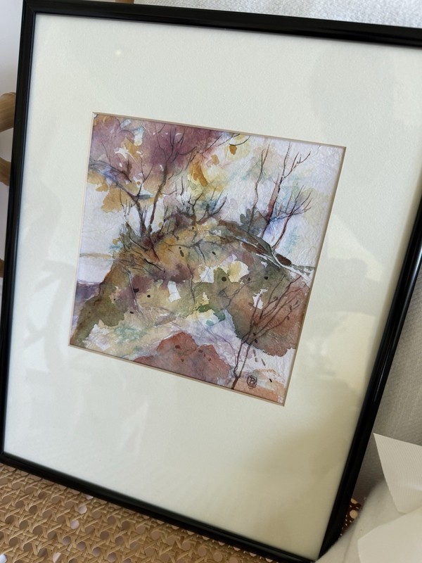 Original Framed In Glass Signed Watercolor Landscape
