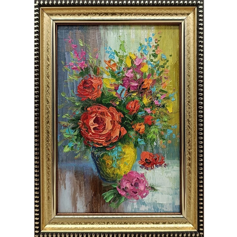 Framed Art Original Oil Painting Floral Oil Painting Bouquet Framed Artwork 6×4