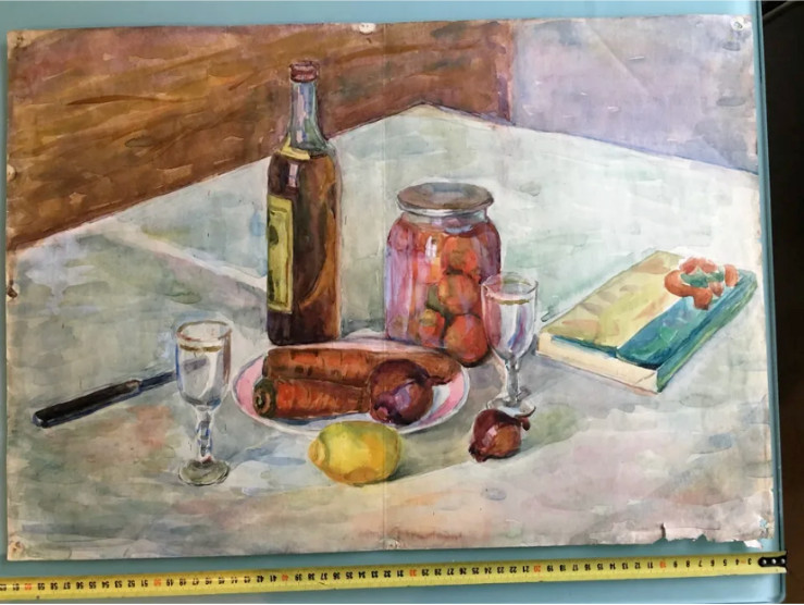 1960’s SOVIET RUSSIAN-UKRAINIAN SKETCH WATERCOLOR PAINTING BY RESHITKO 60X40cm