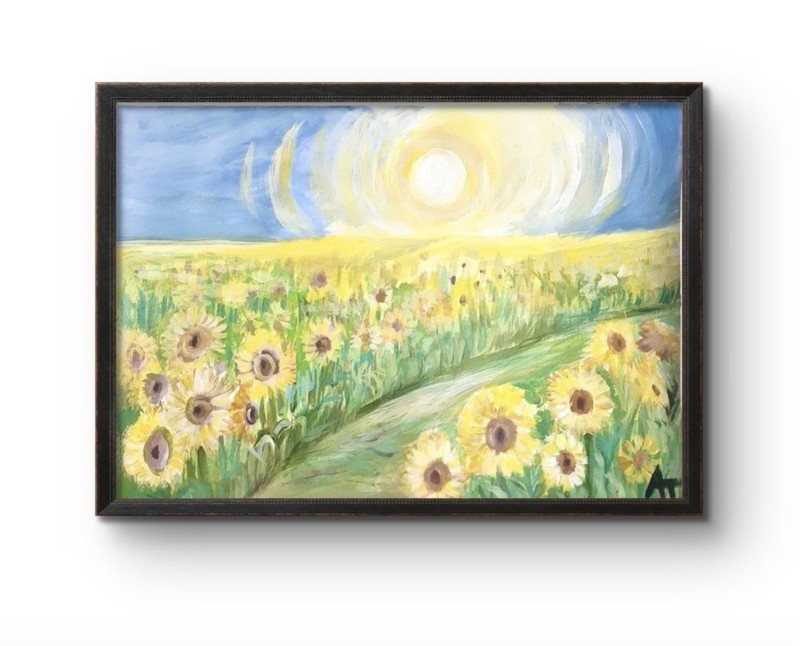 Orginal Hand Painted 9x12 Golden Sunflower Impressionist Art Signed Home Decor gallery