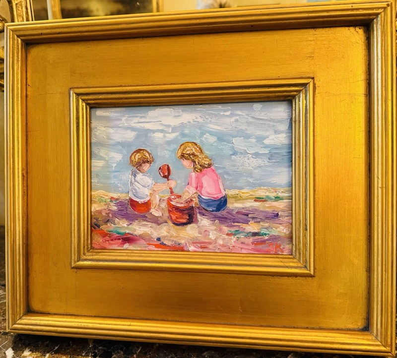KADLIC Original Oil Painting Children Boy Girl Child Impasto Gold Gilt Framed gallery