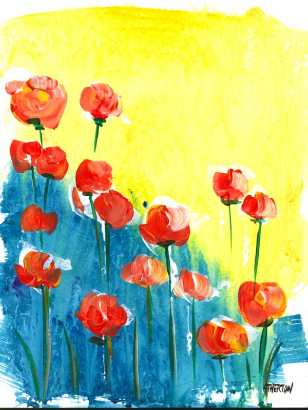 9x12 Original Poppy Flower Painting Modern Floral Colorful Expressionist Decor gallery