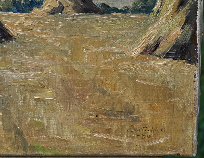 Axel Munk-Andersen – Grain Field With Hay Rakes Oil Painting Signed Denmark gallery