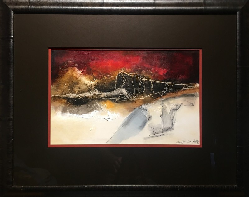 Hyun Jou Lee (Korean) – Framed Mixed Media On Paper – Abstract Composition