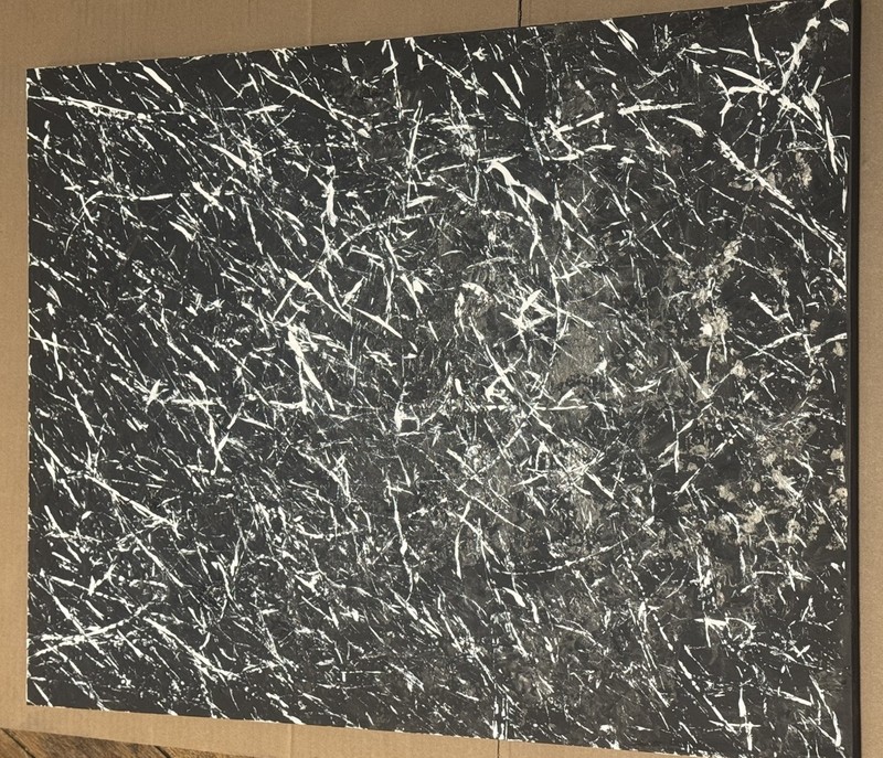 Large Modern Abstract Black White Painting On Board Minimalist