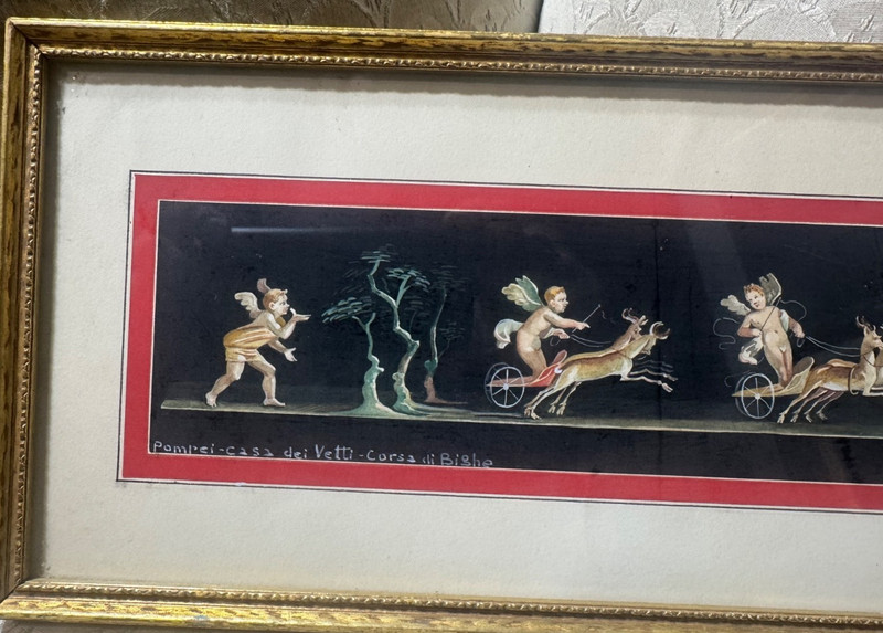 A Nappo "Pompei–Casa Dei Vetti–Corsa di Bighe" Gouache Painting - Signed/Framed gallery