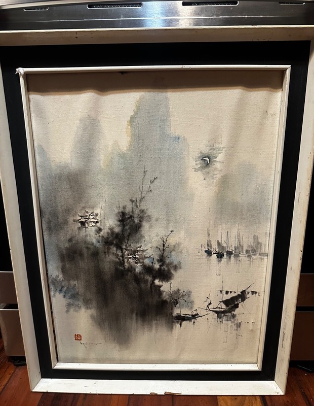 Vintage Ink and watercolor painting origin East Asian