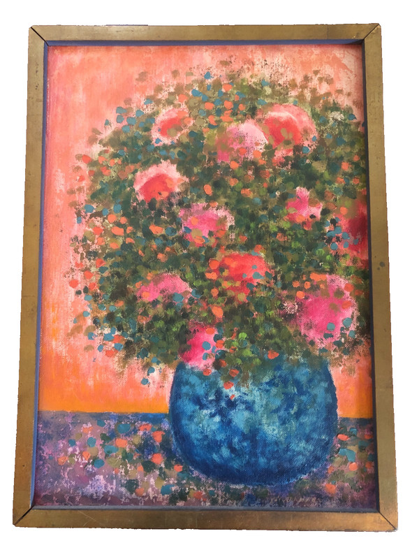 Original John Johannsen Signed 10×14 Flowers Oil Painting «Cirulean Bowl»