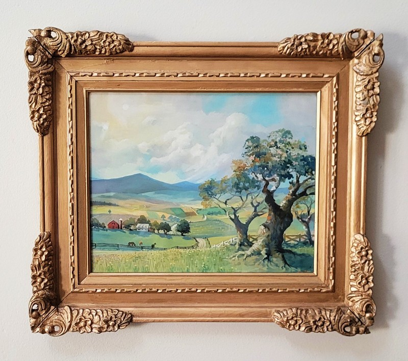 Lynne Ruza Mid Century American Landscape Oil Painting Framed