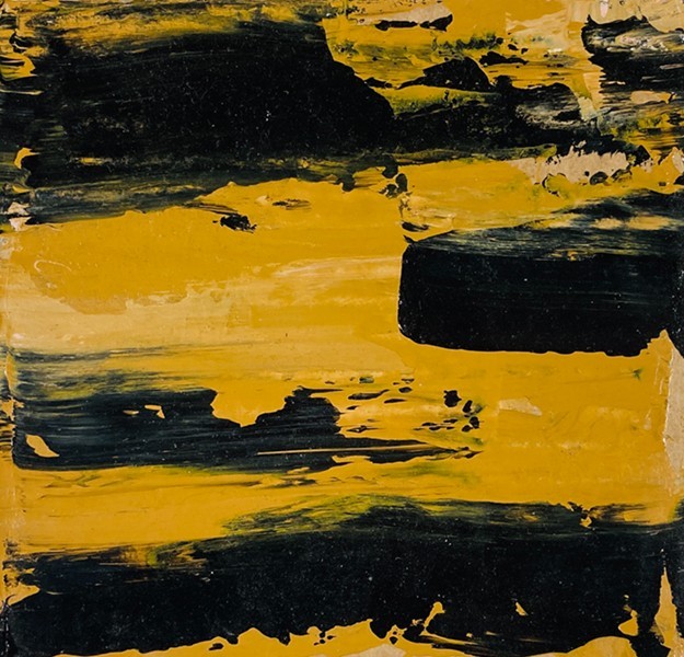 Abstract Painting Original 6×6 Expressive Black & Yellow Cardboard Art Miz Katie
