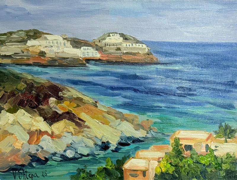 Seascape Original Oil Painting Mountains Wall Art Nautical Plein Air 7.5×10 in