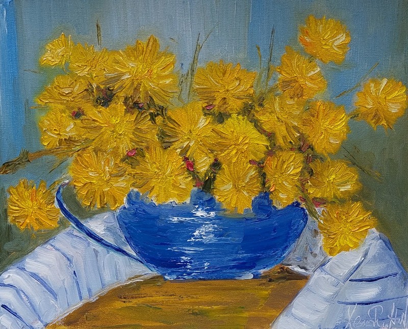 Oil original painting on canvas size 14×11 inches Dandelions
