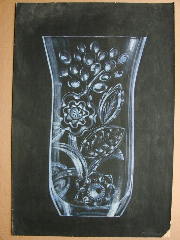 Ukrainian Soviet Painting sketch crystal glass vase crystalware