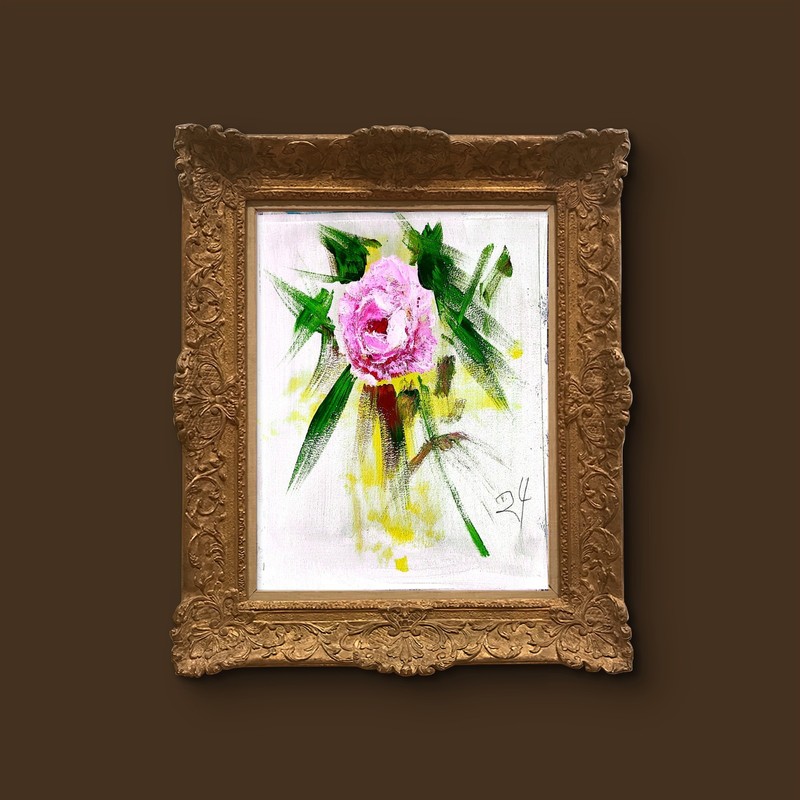 Single Pink Rose Contemporary Expressionist Original Acrylic 9x12 gallery