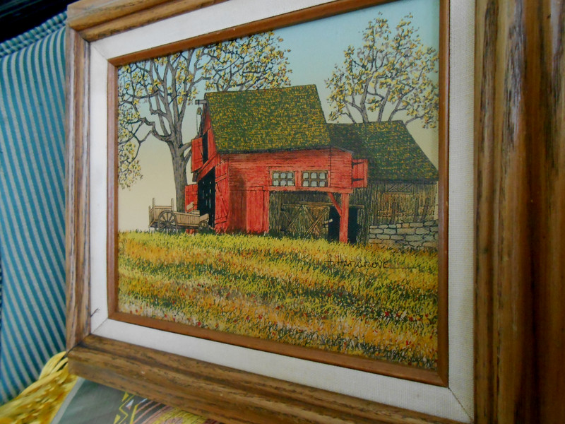 H. Hargrove Red Barn Seriograph Painting Framed Fall Theme gallery