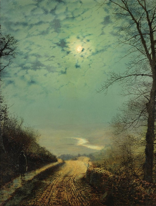 A WET ROAD BY MOONLIGHT Oil painting Wall art HD Giclee Printed on canvas P1841