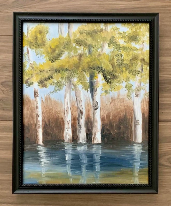 Impressionistic Birch Tree Landscape OriginalOil Painting With Water Reflection