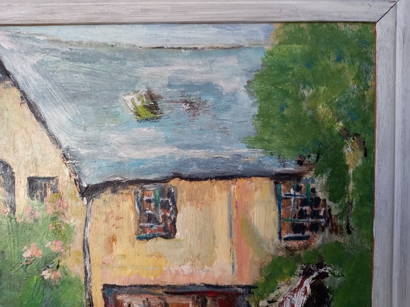 Oil painting "Landscape with a bright house". Signed. gallery