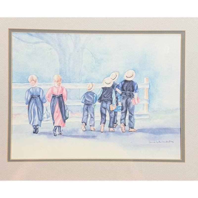 Donna Lutz VanderPlas Amish Children Watercolor Painting Signed Framed Art gallery