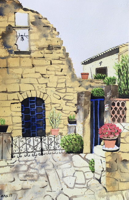 France, House, Original Watercolor Painting, Signed, Art, 15x22 inch