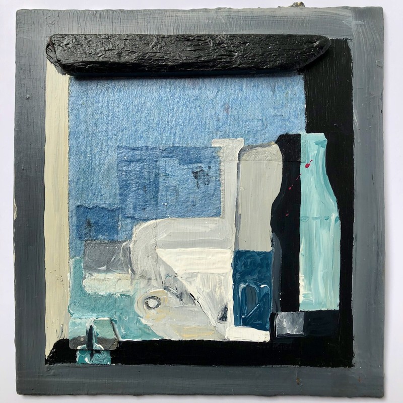 Study of STILL LIFE WITH BOTTLES by Amedee Ozenfant – Grey Blue Collage Painting
