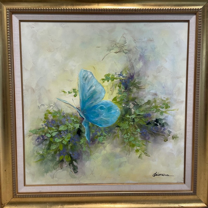 Christiana, "Butterfly" Original Oil on Canvas. Custom Framed