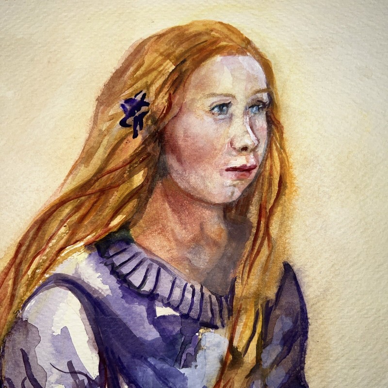 Watercolor Painting Portrait Artist JOAN PERRY Original Vintage Art 15”Wx22”H gallery