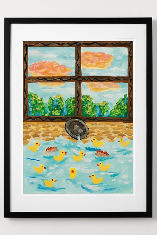 Whimsical Rubber Duck Bathtub Art 9×12 Nursery Bathroom Decor Billie Bakhshi