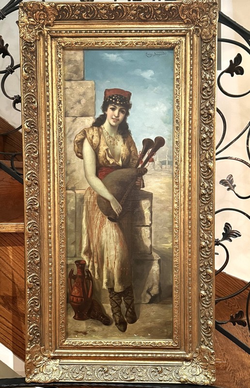 Luigi Sagrado (Italian), ANTQ 19th C Orig. O/C «Gypsy Woman W/Bagpipe», Signed!