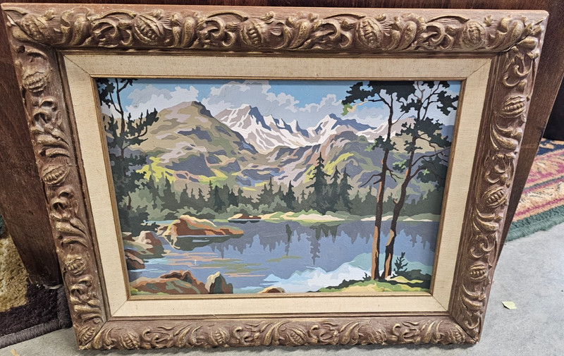 MCM/Vintage Paint by numbers mountains scenic 15×18 beautiful frame collectable
