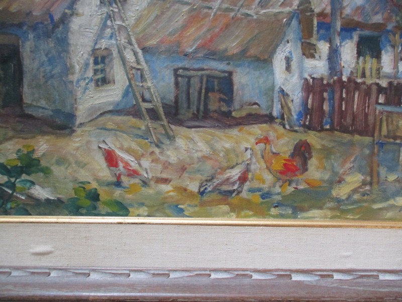 MIKLOS GASPAR ANTIQUE PAINTING LANDSCAPE CHICKENS FARM HOME ILLINOSE HUNGARY gallery