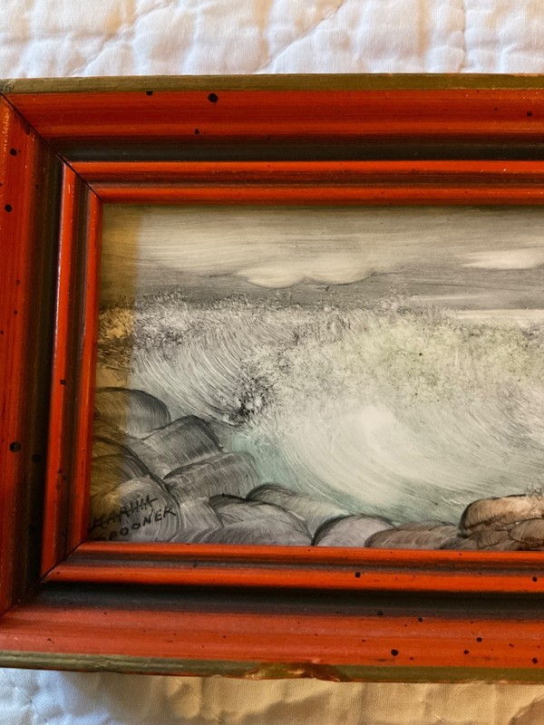 Miniature tiny original ocean PAINTING 2” by 4” by Spooner crashing waves gallery