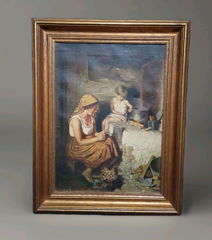 Peasant Mother Child Genre Mother Child Hungary Frantisek Mrazek Oil Painting