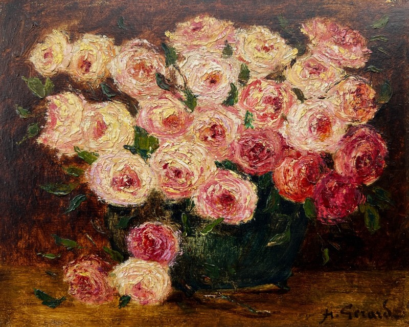 Post Impressionist Bouquet of Roses Henri Gerard 1860-1925, listed French artist gallery