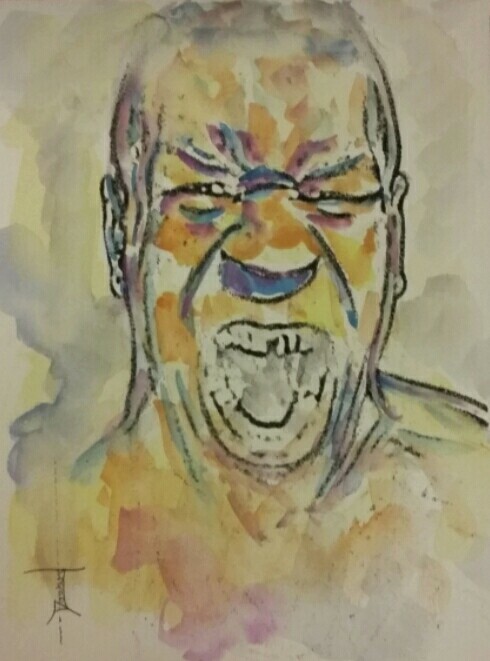 ORIGINAL 8.5×11 African American Urban Watercolor painting «Iron Mike»