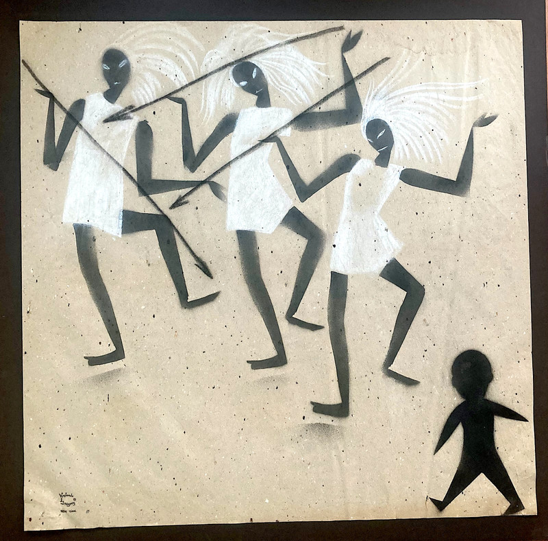Large Painting on Paper by Waylande Gregory, African Warriors