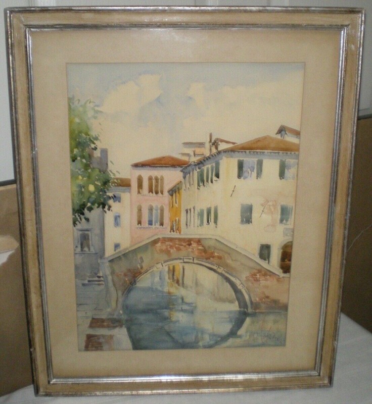 Giovanni Ospitali Listed Italian Artist Watercolor Venice Canal Italy Venetian