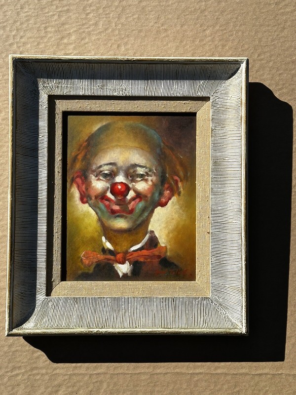Vintage Clown Painting Lionel Talbot Signed Matted Framed Original Oil On Board gallery