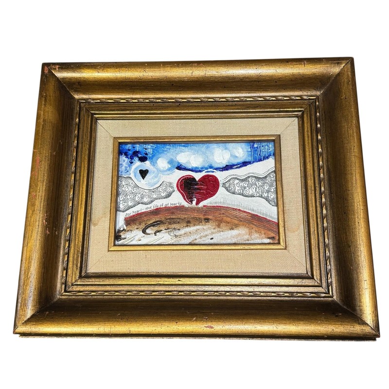 Heart Landscape Original Painting 5×7 Gold Framed JP. G 1980 Monterey Park CA