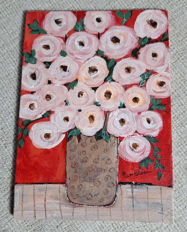 Original «Overflowing Grace » Acrylic Painting 5×7 Canvas Panel Vase of Flowers